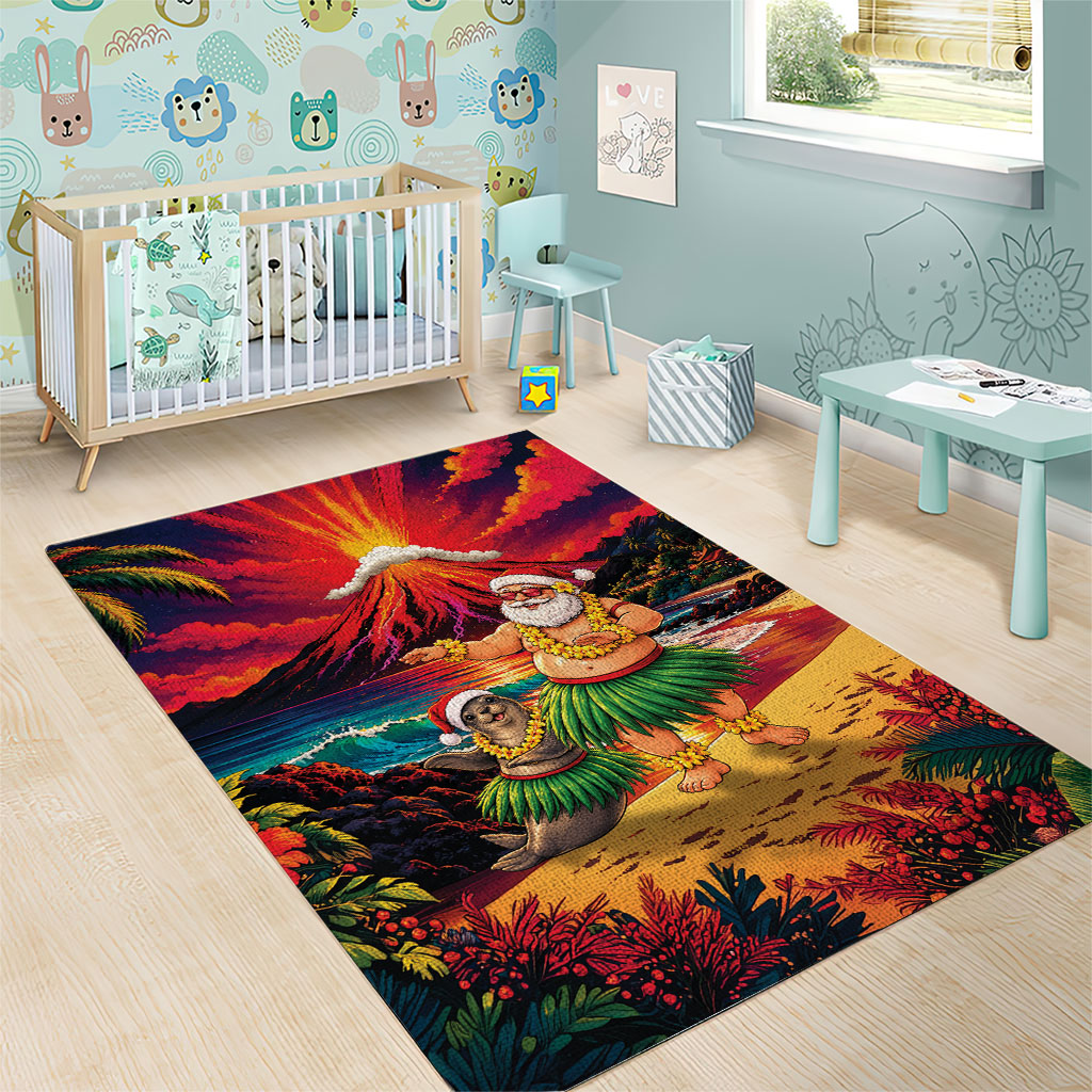 Hawaii Volcano Christmas Area Rug Hula Santa And Monk Seal