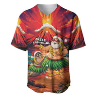Hawaii Volcano Christmas Baseball Jersey Hula Santa And Monk Seal