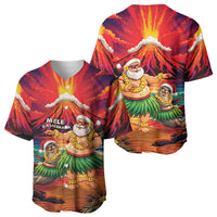 Hawaii Volcano Christmas Baseball Jersey Hula Santa And Monk Seal