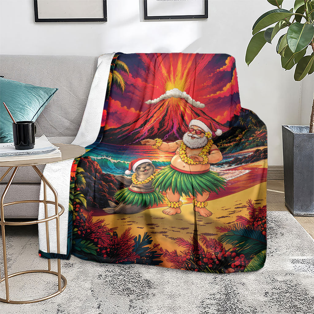 Hawaii Volcano Christmas Blanket Hula Santa And Monk Seal LT05 - Polynesian Pride