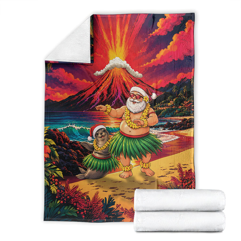 Hawaii Volcano Christmas Blanket Hula Santa And Monk Seal LT05 - Polynesian Pride