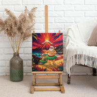 Hawaii Volcano Christmas Canvas Wall Art Hula Santa And Monk Seal
