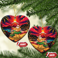 Hawaii Volcano Christmas Ceramic Ornament Hula Santa And Monk Seal LT05 Heart Multicolor - Polynesian Pride