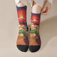 Hawaii Volcano Christmas Crew Socks Hula Santa And Monk Seal LT05 Crew Socks Multicolor - Polynesian Pride