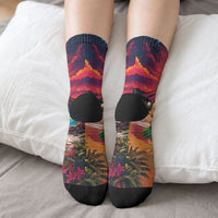 Hawaii Volcano Christmas Crew Socks Hula Santa And Monk Seal LT05 - Polynesian Pride