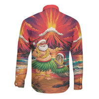 Hawaii Volcano Christmas Long Sleeve Button Shirt Hula Santa And Monk Seal LT05 - Polynesian Pride