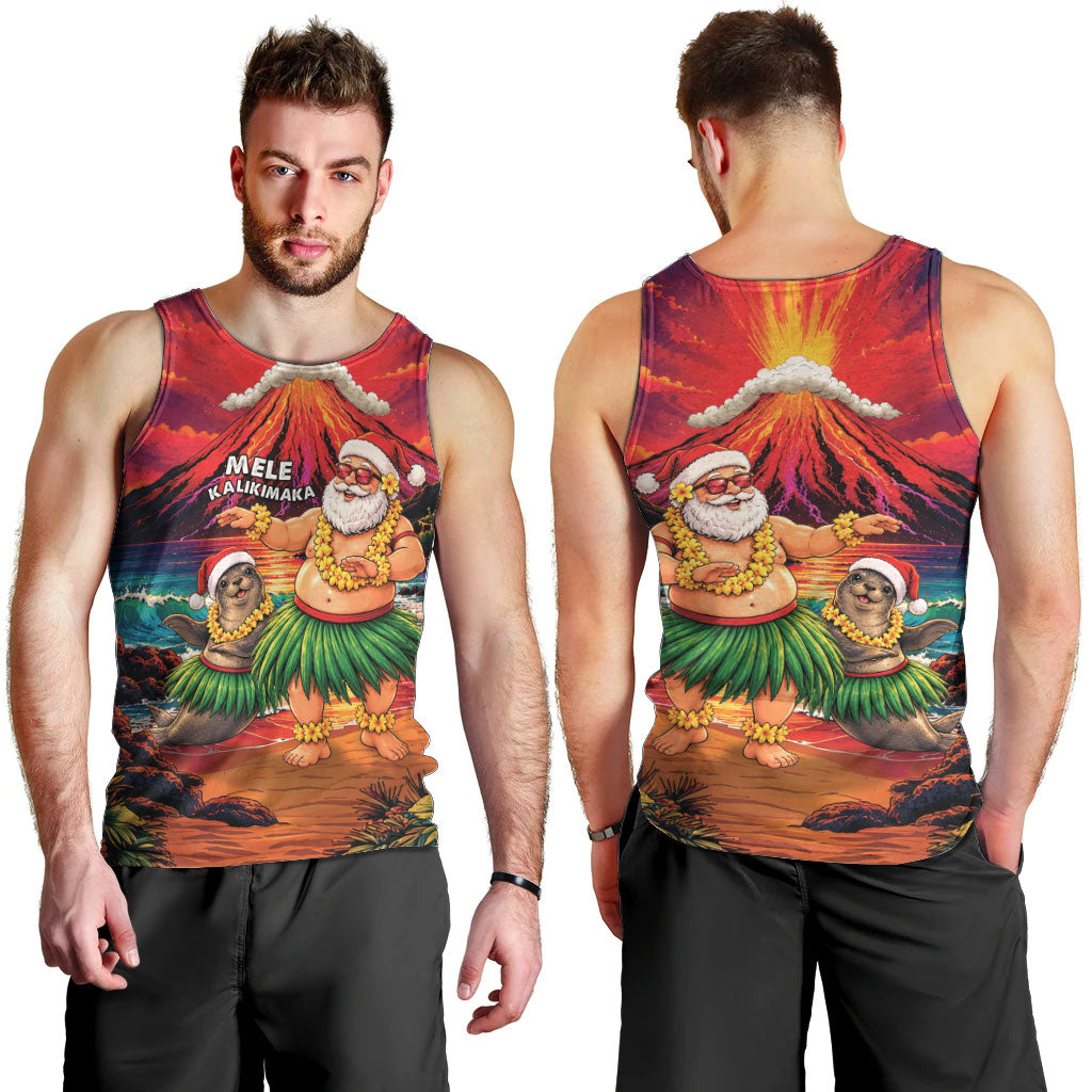 Hawaii Volcano Christmas Men Tank Top Hula Santa And Monk Seal