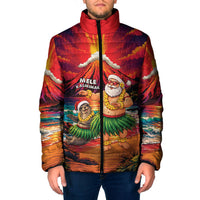Hawaii Volcano Christmas Padded Jacket Hula Santa And Monk Seal