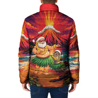 Hawaii Volcano Christmas Padded Jacket Hula Santa And Monk Seal