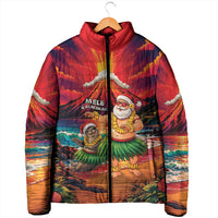 Hawaii Volcano Christmas Padded Jacket Hula Santa And Monk Seal