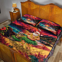 Hawaii Volcano Christmas Quilt Bed Set Hula Santa And Monk Seal LT05 - Polynesian Pride
