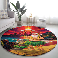 Hawaii Volcano Christmas Round Carpet Hula Santa And Monk Seal