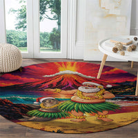 Hawaii Volcano Christmas Round Carpet Hula Santa And Monk Seal