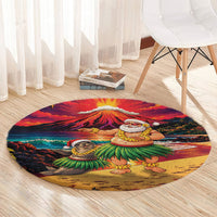 Hawaii Volcano Christmas Round Carpet Hula Santa And Monk Seal