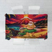 Hawaii Volcano Christmas Tablecloth Hula Santa And Monk Seal