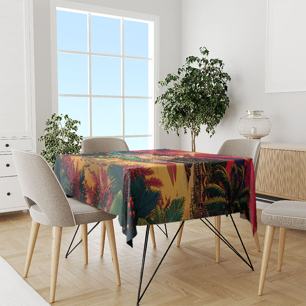 Hawaii Volcano Christmas Tablecloth Hula Santa And Monk Seal