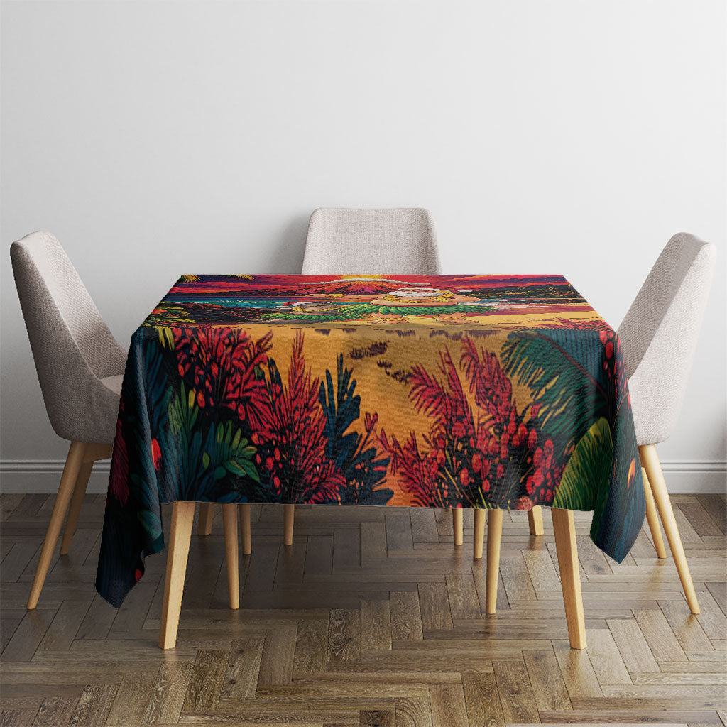 Hawaii Volcano Christmas Tablecloth Hula Santa And Monk Seal
