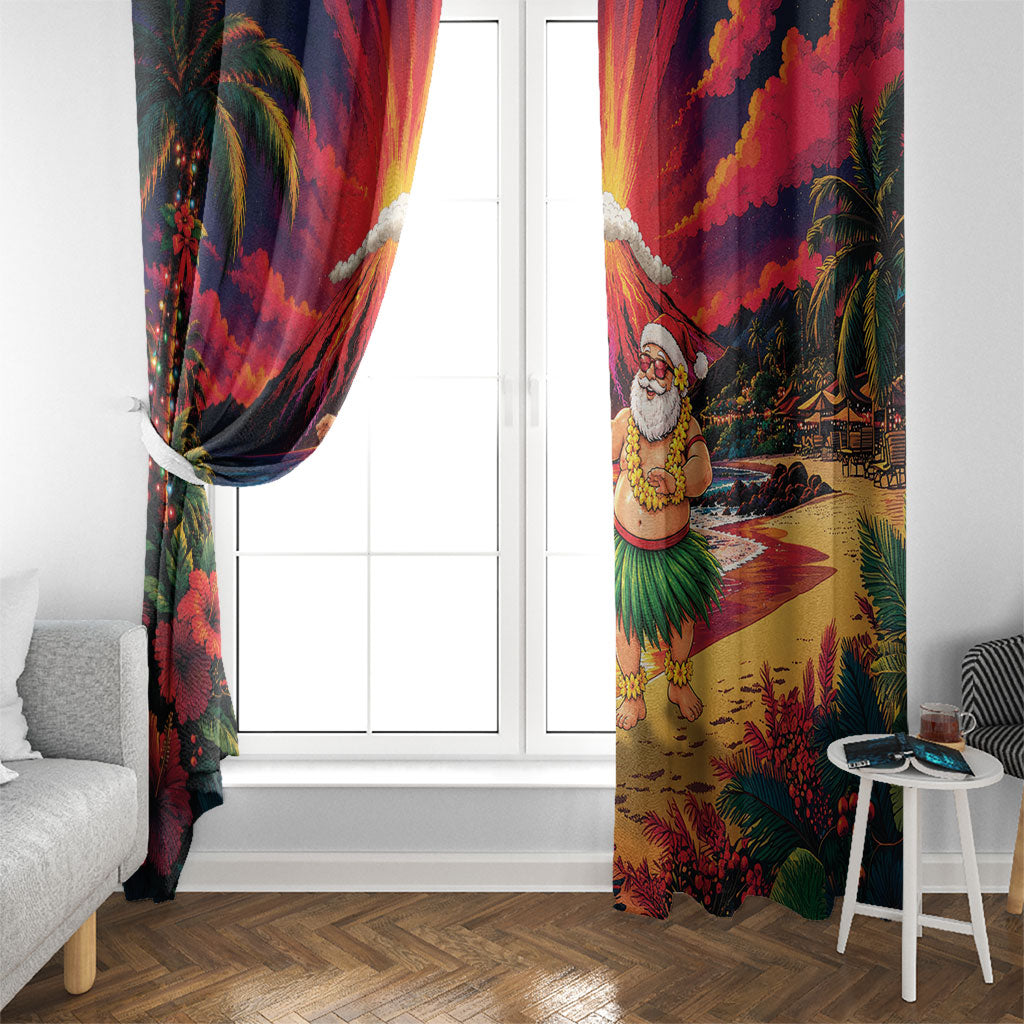 Hawaii Volcano Christmas Window Curtain Hula Santa And Monk Seal