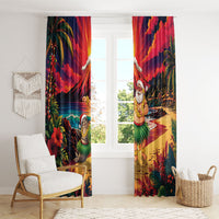 Hawaii Volcano Christmas Window Curtain Hula Santa And Monk Seal