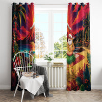 Hawaii Volcano Christmas Window Curtain Hula Santa And Monk Seal