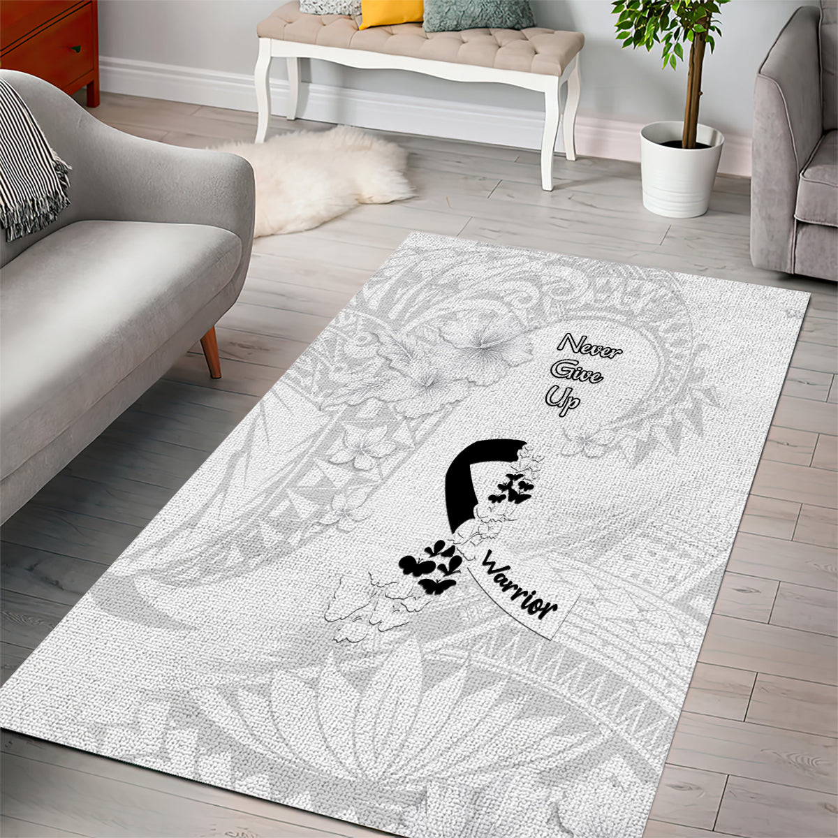 Lung Cancer Awareness Area Rug Never Give Up Polynesian Style LT05 - Polynesian Pride