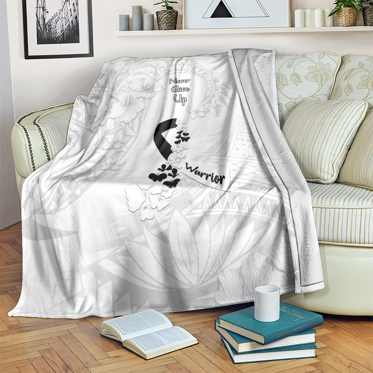 Lung Cancer Awareness Blanket Never Give Up Polynesian Style LT05 - Polynesian Pride