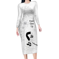 Lung Cancer Awareness Family Matching Long Sleeve Bodycon Dress and Hawaiian Shirt Never Give Up Polynesian Style LT05 Mom's Dress White - Polynesian Pride