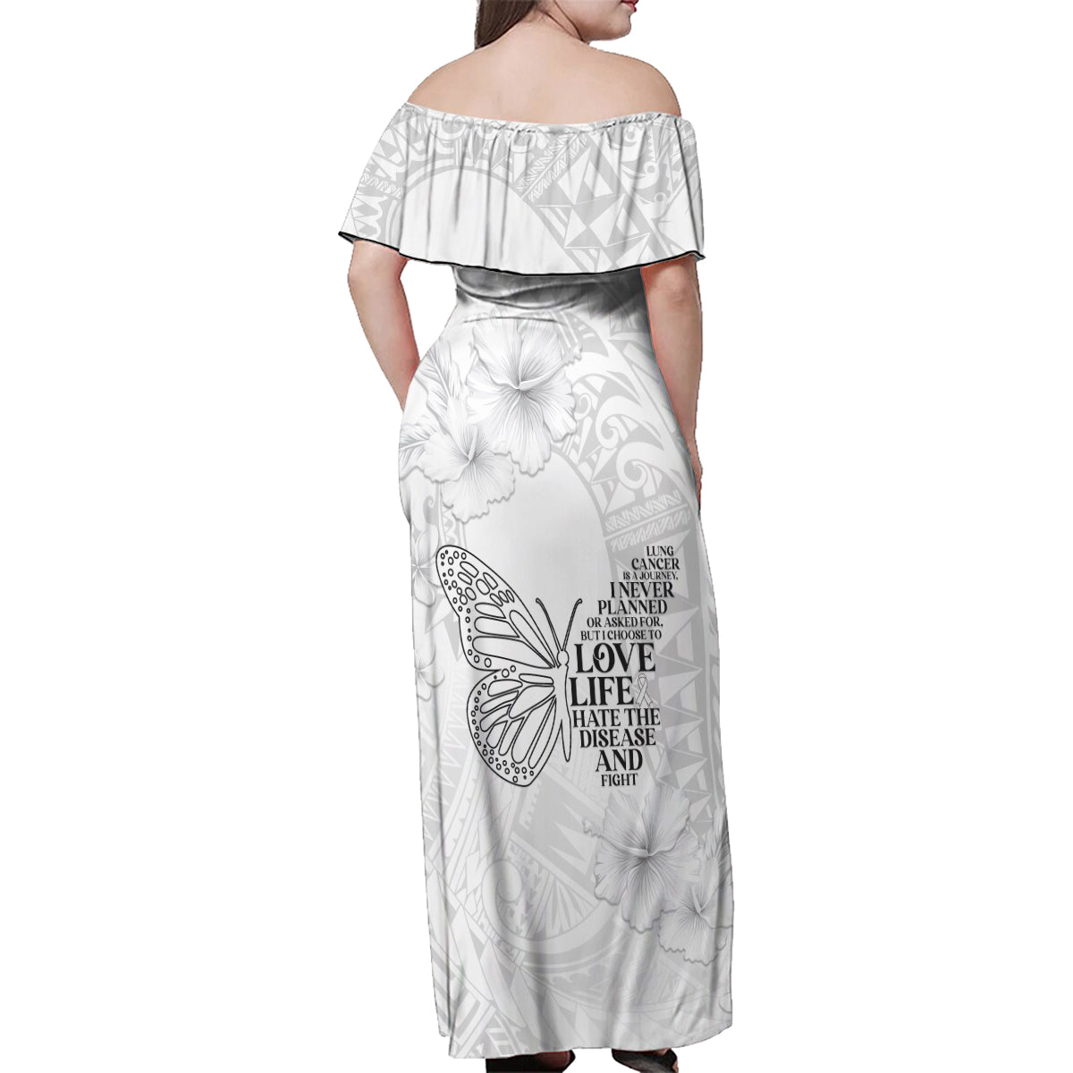 Lung Cancer Awareness Family Matching Off Shoulder Maxi Dress and Hawaiian Shirt Never Give Up Polynesian Style LT05 - Polynesian Pride