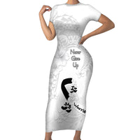 Lung Cancer Awareness Family Matching Short Sleeve Bodycon Dress and Hawaiian Shirt Never Give Up Polynesian Style LT05 Mom's Dress White - Polynesian Pride