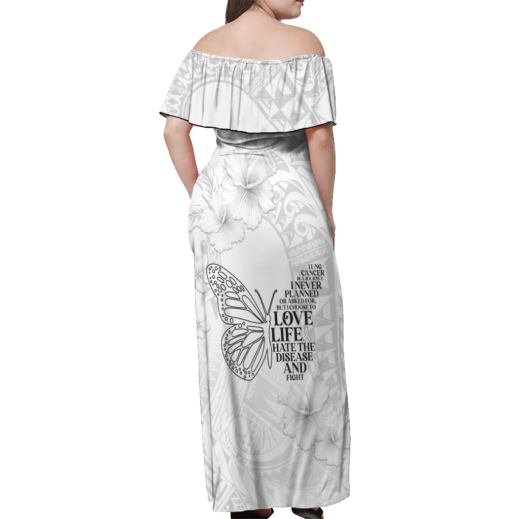 Lung Cancer Awareness Off Shoulder Maxi Dress Never Give Up Polynesian Style LT05 - Polynesian Pride