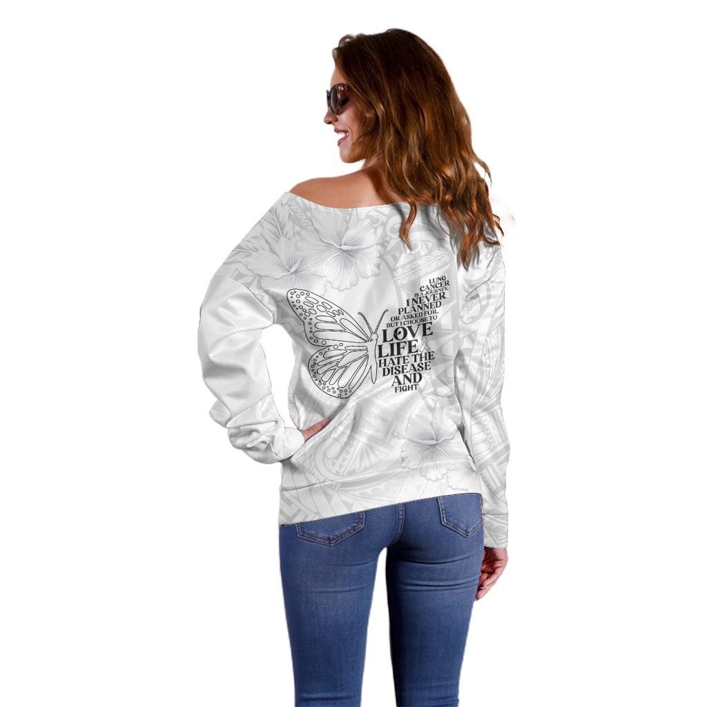 Lung Cancer Awareness Off Shoulder Sweater Never Give Up Polynesian Style LT05 - Polynesian Pride