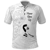 Lung Cancer Awareness Polo Shirt Never Give Up Polynesian Style LT05 White - Polynesian Pride