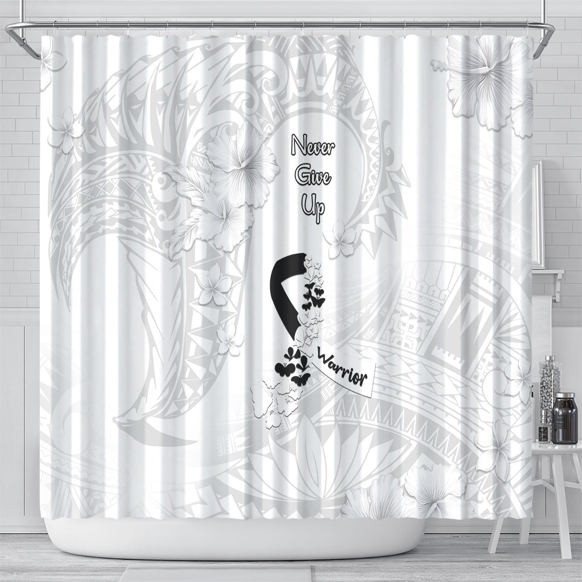 Lung Cancer Awareness Shower Curtain Never Give Up Polynesian Style LT05 - Polynesian Pride
