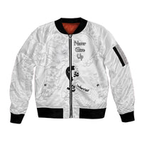 Lung Cancer Awareness Sleeve Zip Bomber Jacket Never Give Up Polynesian Style LT05 Unisex White - Polynesian Pride