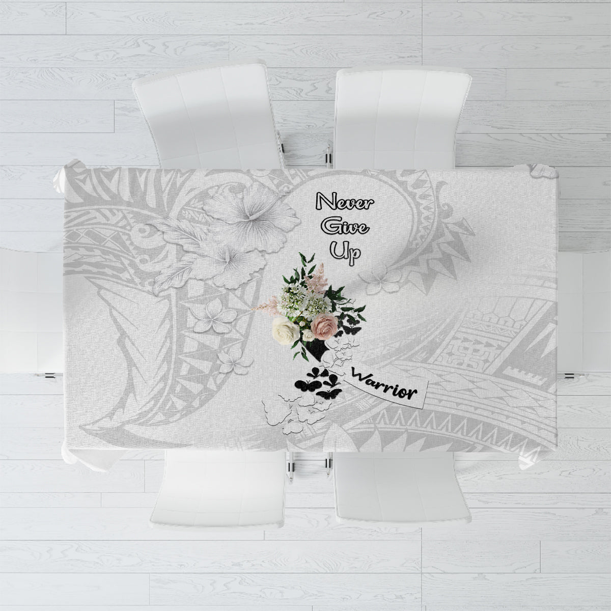 Lung Cancer Awareness Tablecloth Never Give Up Polynesian Style LT05 White - Polynesian Pride