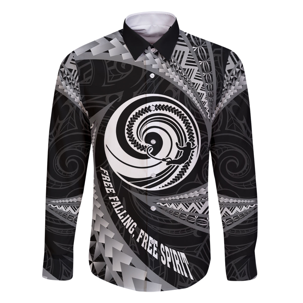 Personalised New Zealand Bungy Jumping Family Matching Long Sleeve Bodycon Dress and Hawaiian Shirt Maori Pattern LT05 Dad's Shirt - Long Sleeve Black - Polynesian Pride