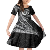 Personalised New Zealand Bungy Jumping Family Matching Off Shoulder Maxi Dress and Hawaiian Shirt Maori Pattern LT05 Daughter's Dress Black - Polynesian Pride
