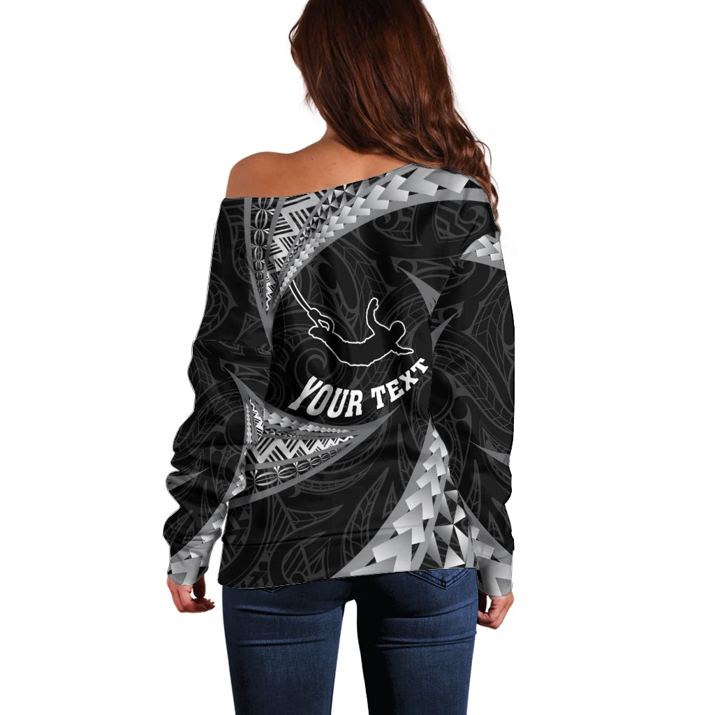 Personalised New Zealand Bungy Jumping Off Shoulder Sweater Maori Pattern LT05 - Polynesian Pride