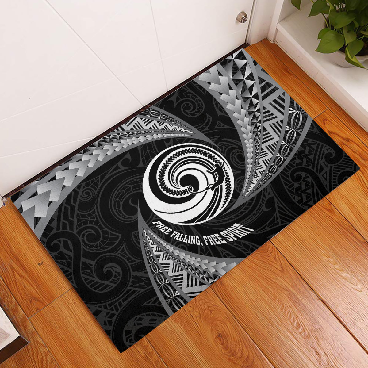 New Zealand Bungy Jumping Rubber Doormat Maori Pattern LT05 Black - Polynesian Pride