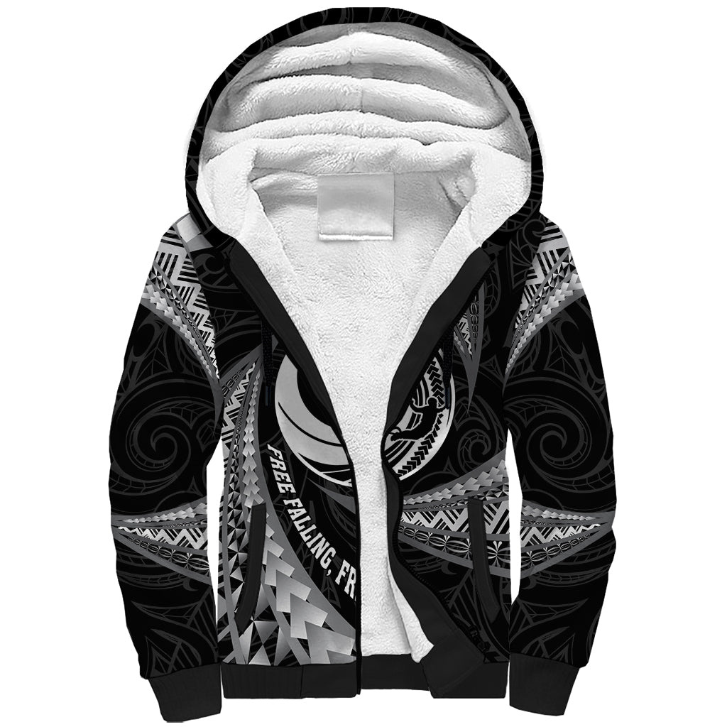 Personalised New Zealand Bungy Jumping Sherpa Hoodie Maori Pattern LT05 Unisex Black - Polynesian Pride
