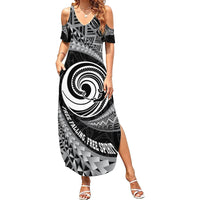 Personalised New Zealand Bungy Jumping Summer Maxi Dress Maori Pattern LT05 Women Black - Polynesian Pride