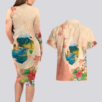 Hawaii Kauai Na Pali Coast Landscape Couples Matching Long Sleeve Bodycon Dress and Hawaiian Shirt LT05 - Polynesian Pride