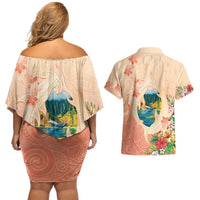 Hawaii Kauai Na Pali Coast Landscape Couples Matching Off Shoulder Short Dress and Hawaiian Shirt