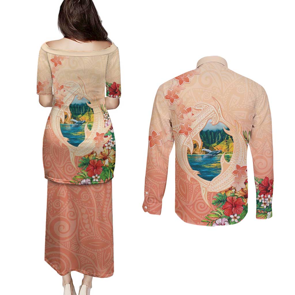 Hawaii Kauai Na Pali Coast Landscape Couples Matching Puletasi and Long Sleeve Button Shirt