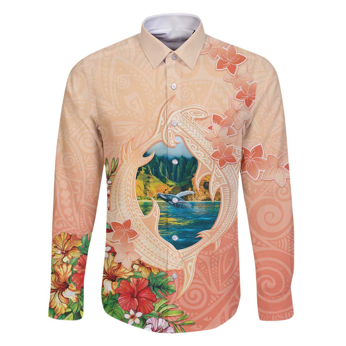 Hawaii Kauai Na Pali Coast Landscape Family Matching Off The Shoulder Long Sleeve Dress and Hawaiian Shirt