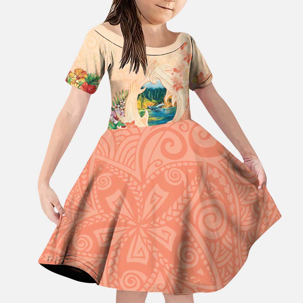 Hawaii Kauai Na Pali Coast Landscape Family Matching Puletasi and Hawaiian Shirt LT05 Daughter's Dress Peach - Polynesian Pride