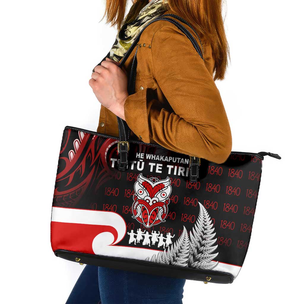 Aotearoa Toitu He Whakaputanga Leather Tote Bag Toitu Te Tiriti O Waitangi LT05 Black - Polynesian Pride
