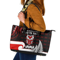 Aotearoa Toitu He Whakaputanga Leather Tote Bag Toitu Te Tiriti O Waitangi LT05 Black - Polynesian Pride