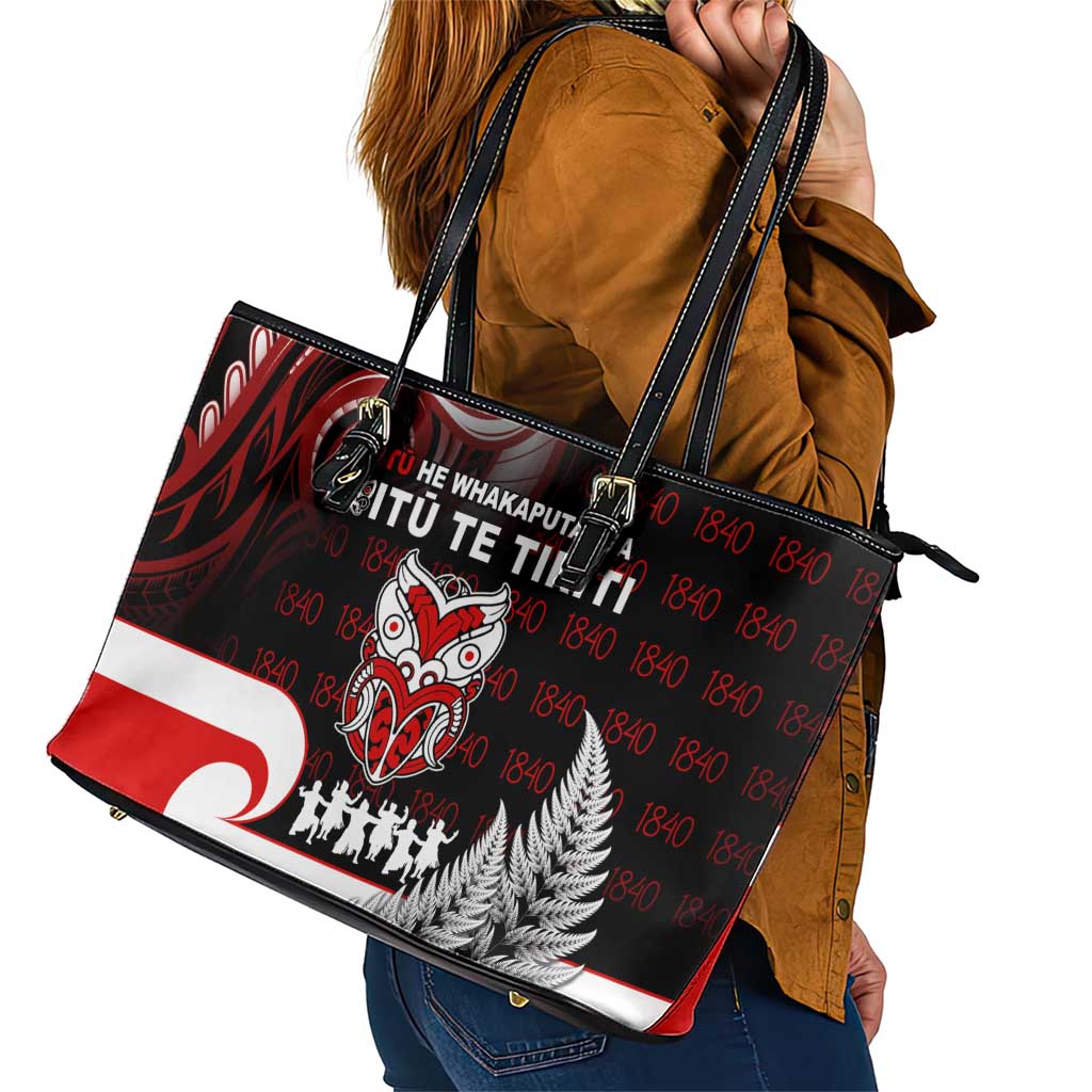 Aotearoa Toitu He Whakaputanga Leather Tote Bag Toitu Te Tiriti O Waitangi LT05 - Polynesian Pride