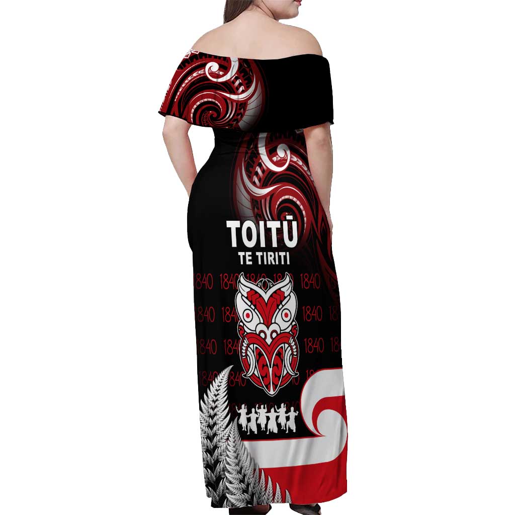 Aotearoa Toitu He Whakaputanga Off Shoulder Maxi Dress Toitu Te Tiriti O Waitangi